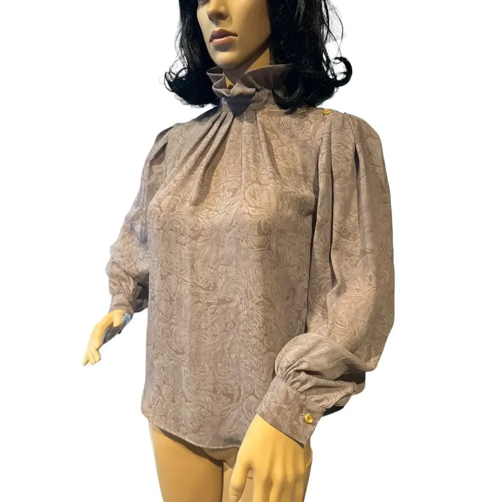 American vintage Bethany petites Gray Blouse with ruffled high neck size 4